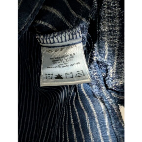 Foxcroft Womens Blue Pinstripe Button-Down Shirt Size 10 Long Sleeve - Picture 6 of 8